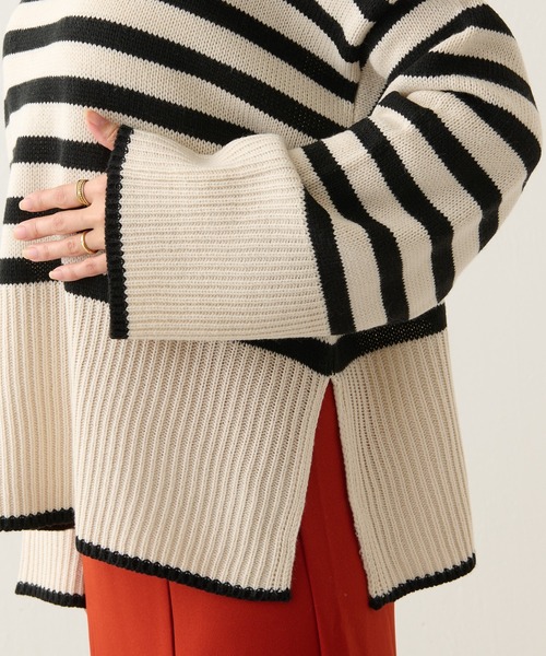 BONbazaar（ボンバザール）の「ボーダー柄脇スリットプルオーバー（ニット/セーター・レディース・ブラック/カーキ・FREE）」の18枚目の写真