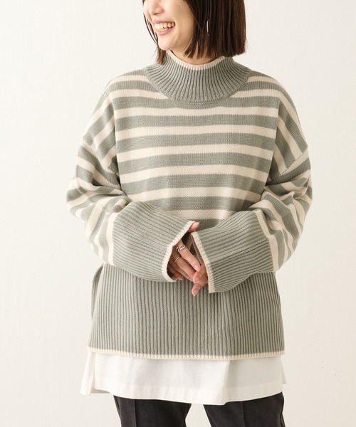 BONbazaar（ボンバザール）の「ボーダー柄脇スリットプルオーバー（ニット/セーター・レディース・ブラック/カーキ・FREE）」の14枚目の写真