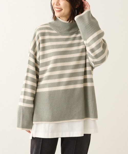 BONbazaar（ボンバザール）の「ボーダー柄脇スリットプルオーバー（ニット/セーター・レディース・ブラック/カーキ・FREE）」の22枚目の写真