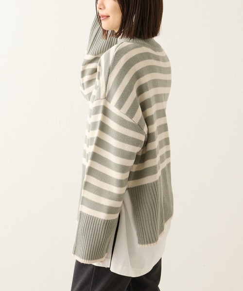 BONbazaar（ボンバザール）の「ボーダー柄脇スリットプルオーバー（ニット/セーター・レディース・ブラック/カーキ・FREE）」の8枚目の写真