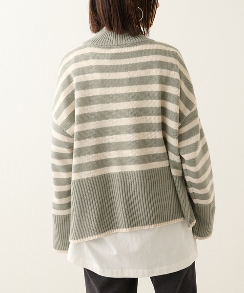 BONbazaar（ボンバザール）の「ボーダー柄脇スリットプルオーバー（ニット/セーター・レディース・ブラック/カーキ・FREE）」の5枚目の写真