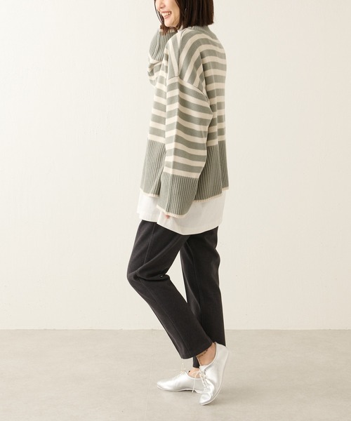 BONbazaar（ボンバザール）の「ボーダー柄脇スリットプルオーバー（ニット/セーター・レディース・ブラック/カーキ・FREE）」の11枚目の写真