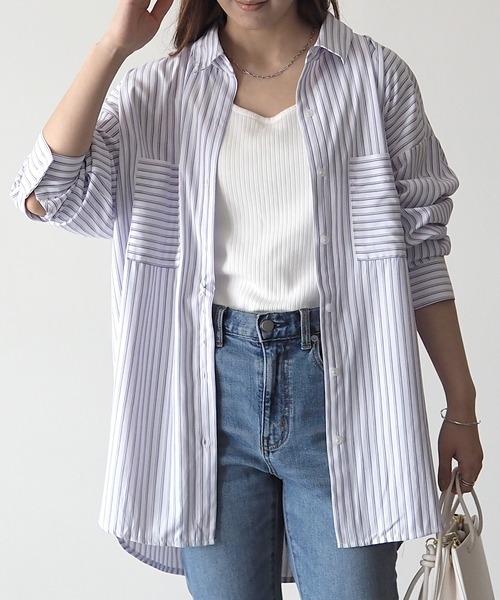 Riberry（リベリー）の「ポケット付きルーズシャツ（シャツ/ブラウス・レディース・グレー/ラベンダー・MEDIUM）」の14枚目の写真