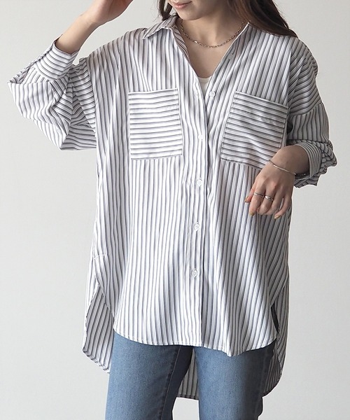 Riberry（リベリー）の「ポケット付きルーズシャツ（シャツ/ブラウス・レディース・グレー/ラベンダー・MEDIUM）」の8枚目の写真