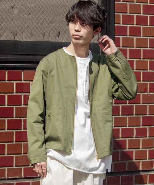 GLOSTER(グロスター)の「【GLOSTER/グロスター】ショート丈ノーカラーブルゾン(ブルゾン・メンズ・オリーブ/ネイビー・MEDIUM/LARGE)」の2枚目の写真
