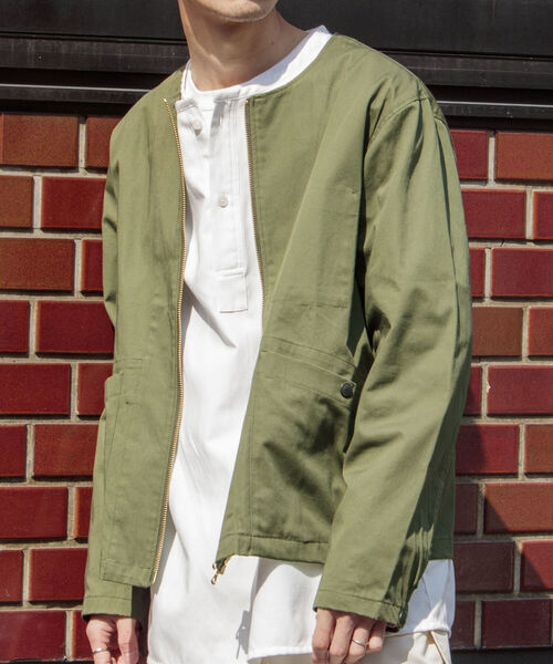 GLOSTER(グロスター)の「【GLOSTER/グロスター】ショート丈ノーカラーブルゾン(ブルゾン・メンズ・オリーブ/ネイビー・MEDIUM/LARGE)」の8枚目の写真