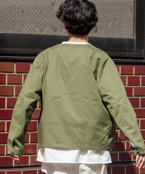 GLOSTER(グロスター)の「【GLOSTER/グロスター】ショート丈ノーカラーブルゾン(ブルゾン・メンズ・オリーブ/ネイビー・MEDIUM/LARGE)」の3枚目の写真