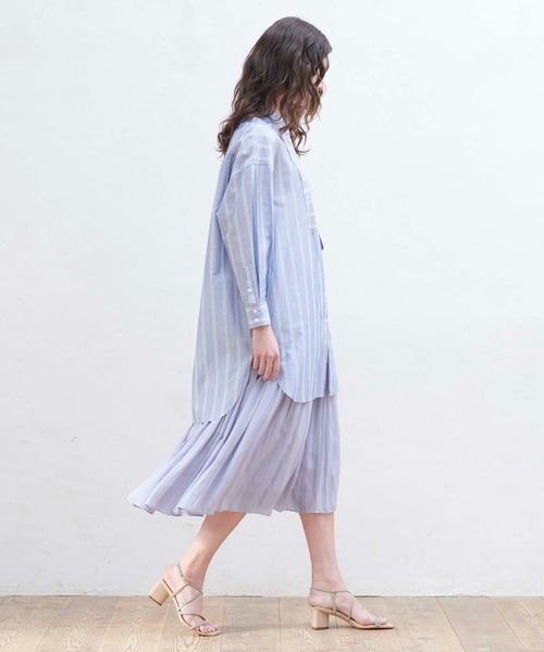 Jines(ジネス)の「ラメボーダー バンドカラーロングシャツブラウス(シャツ/ブラウス・レディース・ブルー/ホワイト・FREE)」の7枚目の写真