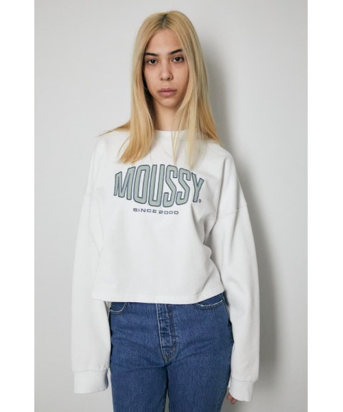 MOUSSY（マウジー）の「PATCHED OVAL MOUSSY LOGO プルオーバー（スウェット・レディース・ホワイト/ライトブラック/ライトベージュ/ライトブルー・FREE）」の5枚目の写真