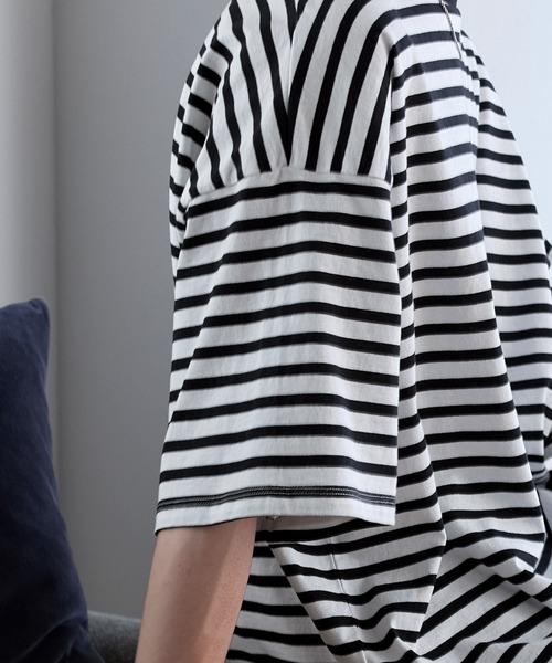 MONO-MART（モノマート）の「ルーズバスクボーダーボートネックTシャツ（Tシャツ/カットソー・メンズ・ブルー/ホワイト/ブラック/ホワイト系/ネイビー/ブルー系・M/L）」の21枚目の写真