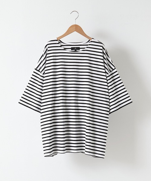 MONO-MART（モノマート）の「ルーズバスクボーダーボートネックTシャツ（Tシャツ/カットソー・メンズ・ブルー/ホワイト/ブラック/ホワイト系/ネイビー/ブルー系・M/L）」の7枚目の写真