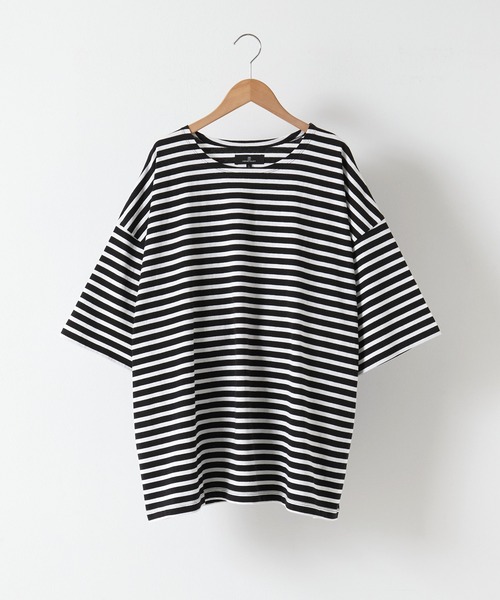 MONO-MART（モノマート）の「ルーズバスクボーダーボートネックTシャツ（Tシャツ/カットソー・メンズ・ブルー/ホワイト/ブラック/ホワイト系/ネイビー/ブルー系・M/L）」の8枚目の写真