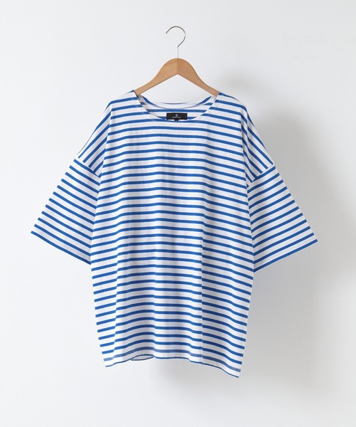 MONO-MART（モノマート）の「ルーズバスクボーダーボートネックTシャツ（Tシャツ/カットソー・メンズ・ブルー/ホワイト/ブラック/ホワイト系/ネイビー/ブルー系・M/L）」の9枚目の写真