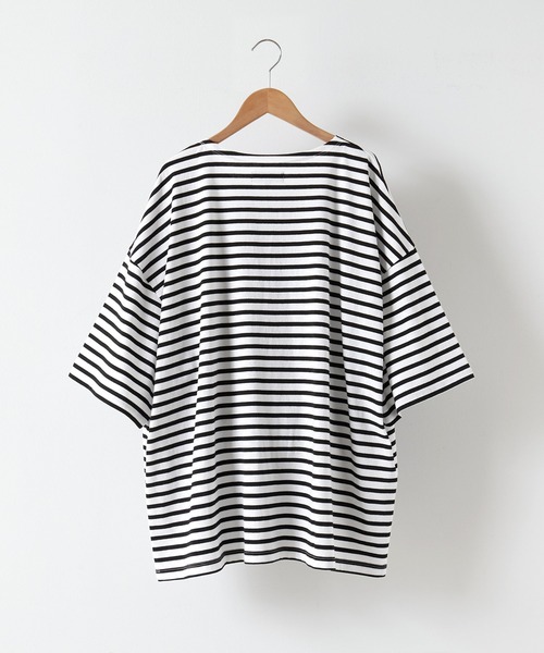 MONO-MART（モノマート）の「ルーズバスクボーダーボートネックTシャツ（Tシャツ/カットソー・メンズ・ブルー/ホワイト/ブラック/ホワイト系/ネイビー/ブルー系・M/L）」の10枚目の写真