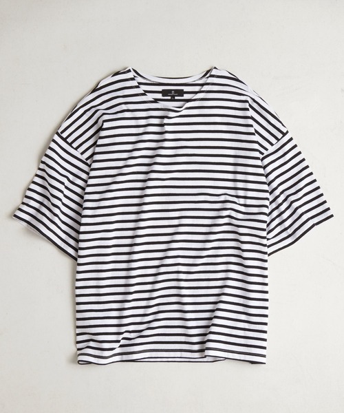 MONO-MART（モノマート）の「ルーズバスクボーダーボートネックTシャツ（Tシャツ/カットソー・メンズ・ブルー/ホワイト/ブラック/ホワイト系/ネイビー/ブルー系・M/L）」の16枚目の写真