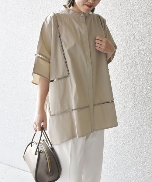 SHIPS(シップス)の「【SHIPS別注】BENCH MARKING SHIRT:〈洗濯機可能〉ハシゴレースシャツ(シャツ/ブラウス・レディース・ホワイト/ベージュ・ONE SIZE)」の20枚目の写真
