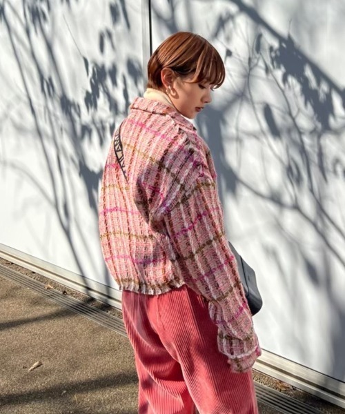 AMAIL(アマイル)の「Tweed check shirt Jacket(テーラードジャケット・レディース・ブラック/ピンク・FREE)」の2枚目の写真