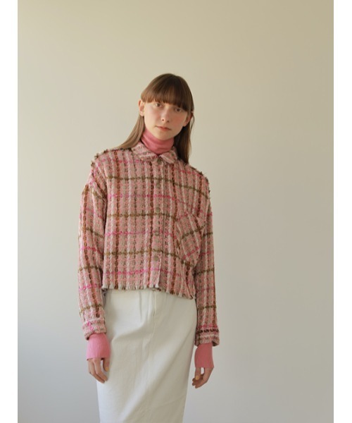 AMAIL(アマイル)の「Tweed check shirt Jacket(テーラードジャケット・レディース・ブラック/ピンク・FREE)」の7枚目の写真