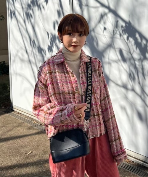 AMAIL(アマイル)の「Tweed check shirt Jacket(テーラードジャケット・レディース・ブラック/ピンク・FREE)」の5枚目の写真