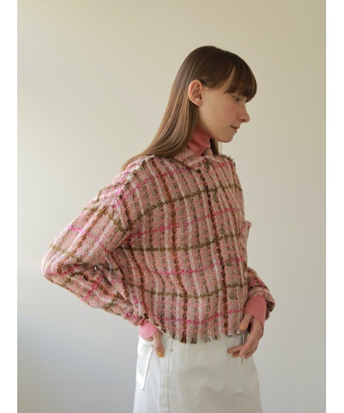 AMAIL(アマイル)の「Tweed check shirt Jacket(テーラードジャケット・レディース・ブラック/ピンク・FREE)」の6枚目の写真