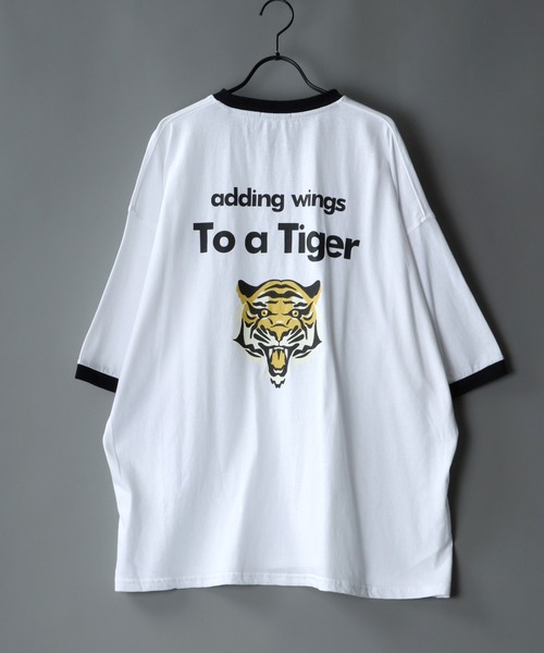 SITRY（シトリー）の「oversize tiger back print ringer T-shirt/オーバーサイズ タイガーバックプリント　リンガーTシャツ（Tシャツ/カットソー・メンズ・ブラック/レッド/グリーン/ブルー・M/L）」の2枚目の写真