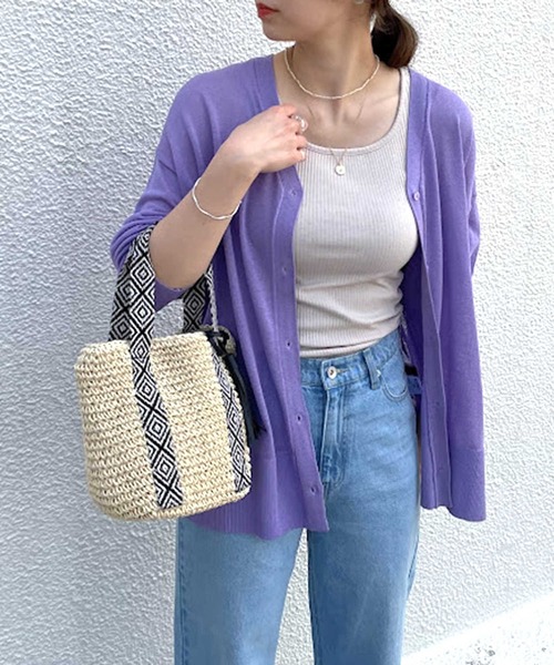 HONEYSUCKLE ROSE（ハニーサックルローズ）の「【HONEYSUCKLE ROSE】リラックスカーディガン（カーディガン/ボレロ・レディース・ブラウン/パープル/グリーン/ブラック/オレンジ/ライトベージュ/ピンク/ブルー/ダークグリーン・L/M/MEDIUM/LARGE）」の8枚目の写真