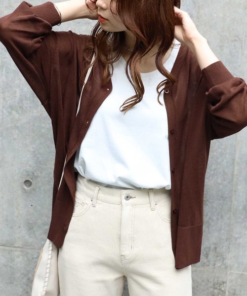 HONEYSUCKLE ROSE（ハニーサックルローズ）の「【HONEYSUCKLE ROSE】リラックスカーディガン（カーディガン/ボレロ・レディース・ブラウン/パープル/グリーン/ブラック/オレンジ/ライトベージュ/ピンク/ブルー/ダークグリーン・L/M/MEDIUM/LARGE）」の3枚目の写真