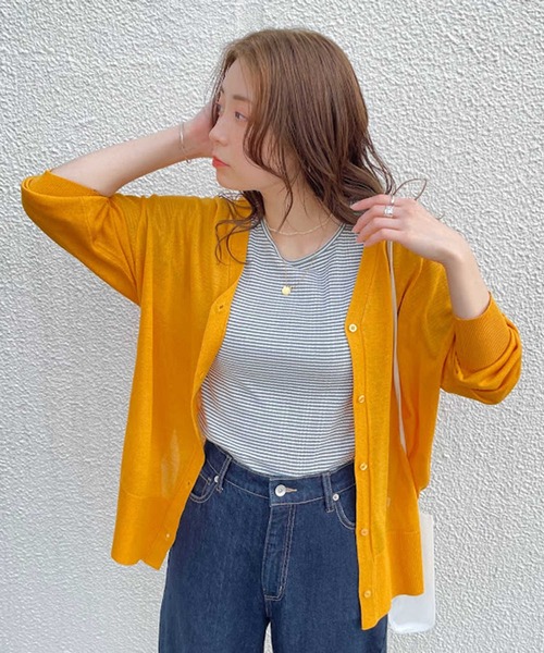 HONEYSUCKLE ROSE（ハニーサックルローズ）の「【HONEYSUCKLE ROSE】リラックスカーディガン（カーディガン/ボレロ・レディース・ブラウン/パープル/グリーン/ブラック/オレンジ/ライトベージュ/ピンク/ブルー/ダークグリーン・L/M/MEDIUM/LARGE）」の14枚目の写真