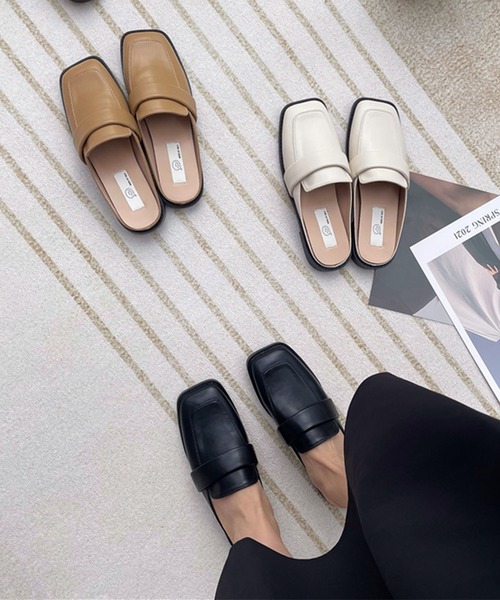 me+em select（ミームセレクト）の「スクエアトゥローファーモダンミュールサンダル（サンダル・レディース・アイボリー/ブラウン/ブラック・37/39/38）」の4枚目の写真