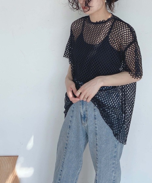 AS KNOW AS plus（アズノゥアズプラス）の「●メッシュビッグTシャツ（Tシャツ/カットソー・レディース・ブラック/アイボリー/ブルー・FREE）」の3枚目の写真