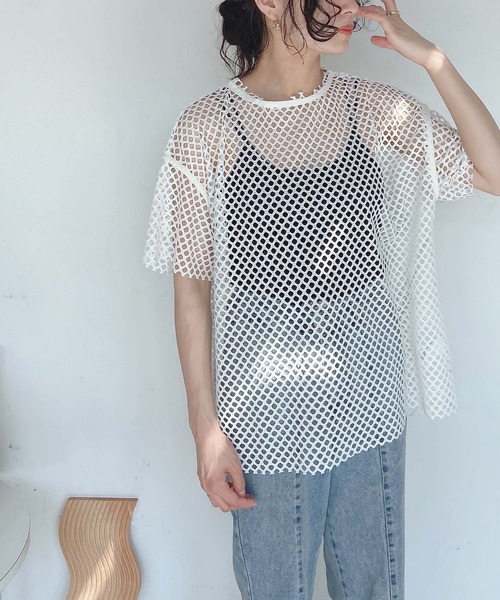 AS KNOW AS plus（アズノゥアズプラス）の「●メッシュビッグTシャツ（Tシャツ/カットソー・レディース・ブラック/アイボリー/ブルー・FREE）」の10枚目の写真