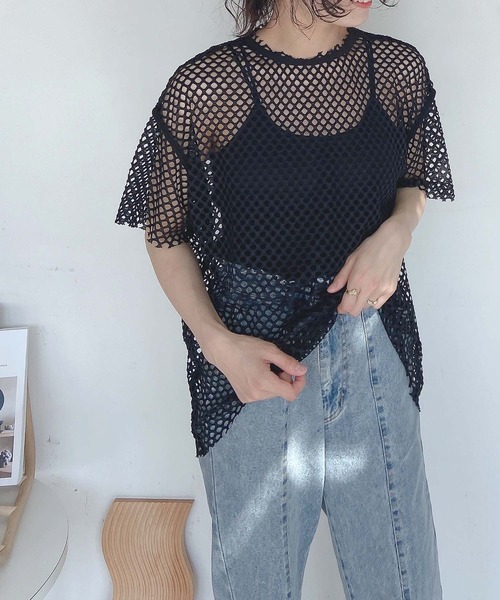 AS KNOW AS plus（アズノゥアズプラス）の「●メッシュビッグTシャツ（Tシャツ/カットソー・レディース・ブラック/アイボリー/ブルー・FREE）」の4枚目の写真