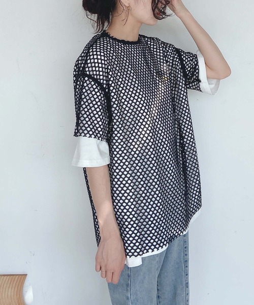 AS KNOW AS plus（アズノゥアズプラス）の「●メッシュビッグTシャツ（Tシャツ/カットソー・レディース・ブラック/アイボリー/ブルー・FREE）」の19枚目の写真