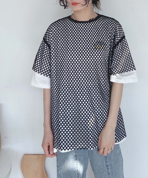 AS KNOW AS plus（アズノゥアズプラス）の「●メッシュビッグTシャツ（Tシャツ/カットソー・レディース・ブラック/アイボリー/ブルー・FREE）」の13枚目の写真