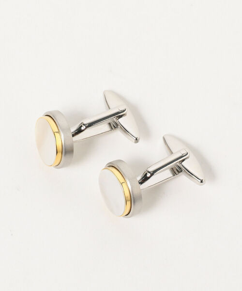 BEAMS F（ビームスエフ）の「elizabeth parker / マザーオブパール ゴールドエッジ カフリンクス（カフリンクス・メンズ・ホワイト・ONE SIZE）」の5枚目の写真