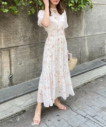 one after another NICE CLAUP | 水彩花柄シャーリングワンピース(ワンピース)