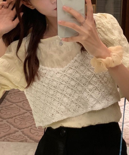 SEN TOKYO(セントーキョー)の「さらっとお洒落。かぎ編み ショートVネックビスチェ クロシェニット(キャミソール・レディース・ホワイト/ブラック/アイボリー・FREE)」の8枚目の写真