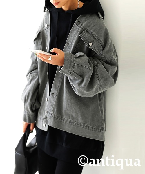 antiqua（アンティカ）の「×大人可愛い♪ゆるデニムジャケット（デニムジャケット・レディース・インディゴブルー/ブラック/グレー・FREE）」の5枚目の写真