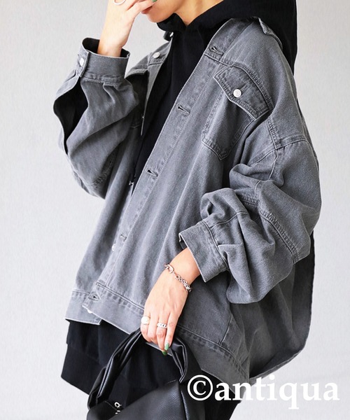 antiqua（アンティカ）の「×大人可愛い♪ゆるデニムジャケット（デニムジャケット・レディース・インディゴブルー/ブラック/グレー・FREE）」の6枚目の写真