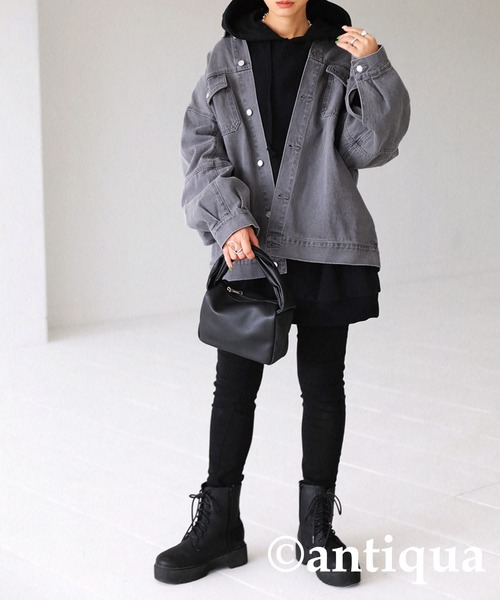 antiqua（アンティカ）の「×大人可愛い♪ゆるデニムジャケット（デニムジャケット・レディース・インディゴブルー/ブラック/グレー・FREE）」の4枚目の写真