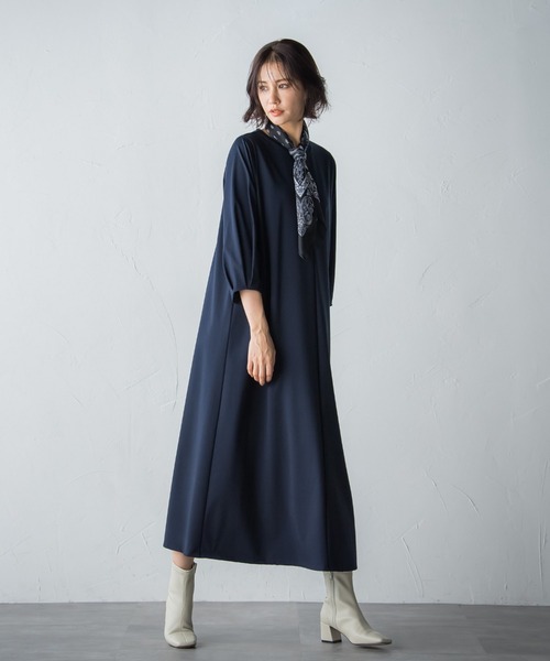 LAUTREAMONT（ロートレアモン）の「【WEB別注】スカーフ付きワンピース≪ロング丈あり≫（ワンピース・レディース・ブラック/ネイビー/カーキ・11号/9号）」の12枚目の写真