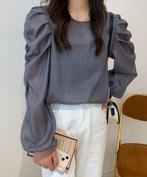 ECLIN(エクラン)の「パワーショルダーシアーブラウス(シャツ/ブラウス・レディース・ホワイト/チャコールグレー/ブラック/ベージュ・FREE)」の20枚目の写真