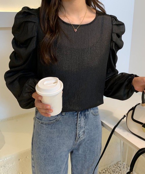 ECLIN(エクラン)の「パワーショルダーシアーブラウス(シャツ/ブラウス・レディース・ホワイト/チャコールグレー/ブラック/ベージュ・FREE)」の13枚目の写真