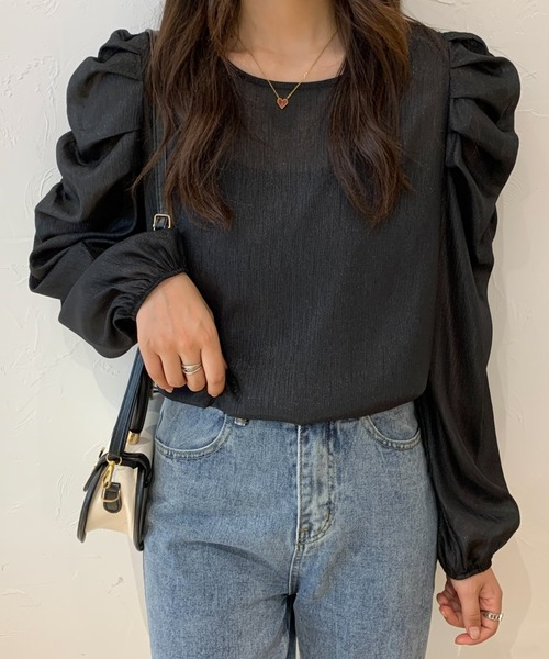 ECLIN(エクラン)の「パワーショルダーシアーブラウス(シャツ/ブラウス・レディース・ホワイト/チャコールグレー/ブラック/ベージュ・FREE)」の14枚目の写真