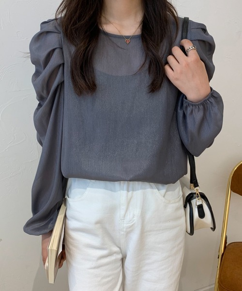 ECLIN(エクラン)の「パワーショルダーシアーブラウス(シャツ/ブラウス・レディース・ホワイト/チャコールグレー/ブラック/ベージュ・FREE)」の21枚目の写真