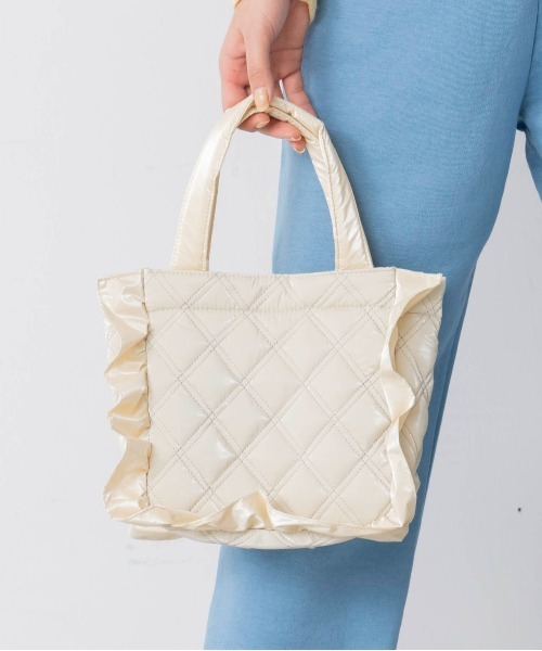 Casselini（キャセリーニ）の「Casselini(キャセリーニ)キルティングフリルバッグ（ハンドバッグ・レディース・ブラック/アイボリー/グリーン/オレンジ・FREE）」の20枚目の写真