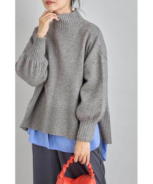 &. NOSTALGIA(アンドドットノスタルジア)の「シアバターオーバーサイズスリットニットプルオーバー(ニット/セーター・レディース・アイボリー/ピンク/イエロー/キャメル/ロイヤルブルー/ライトピンク/ブラック/ミント/ライトグレー/グリーン/ラベンダー/グレー/ピンク系その他/ホワイト×ブラック/レッド/ブルー/スカイブルー/ライム/パープル/ブラウン/ライトイエロー・M)」の4枚目の写真