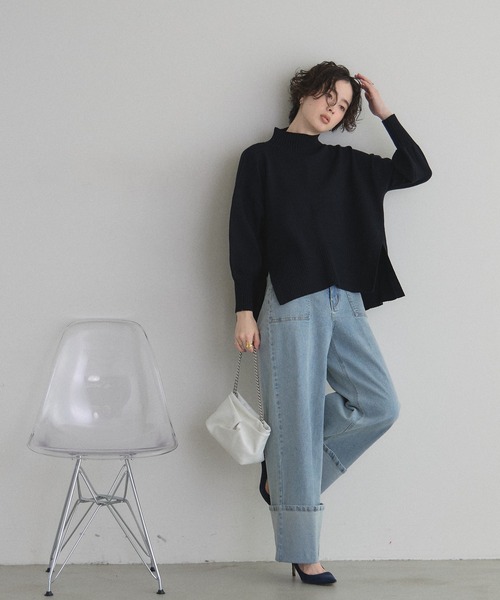 シアバターオーバーサイズスリットニットプルオーバー（ニット