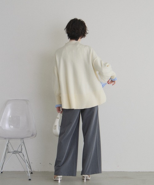 シアバターオーバーサイズスリットニットプルオーバー（ニット