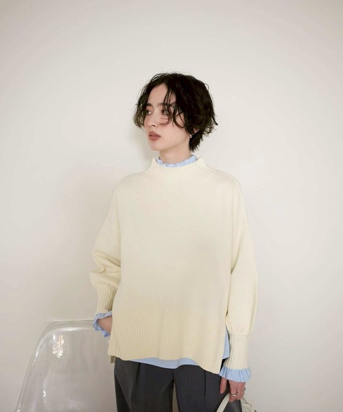 シアバターオーバーサイズスリットニットプルオーバー（ニット